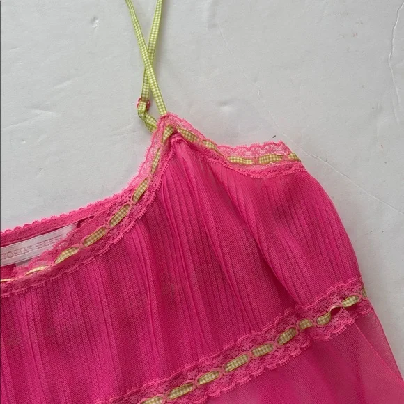 Vintage y2k Victoria Secret Large Pink Green Sheer Milkmaid Babydoll Slip Dress - Picture 12 of 17